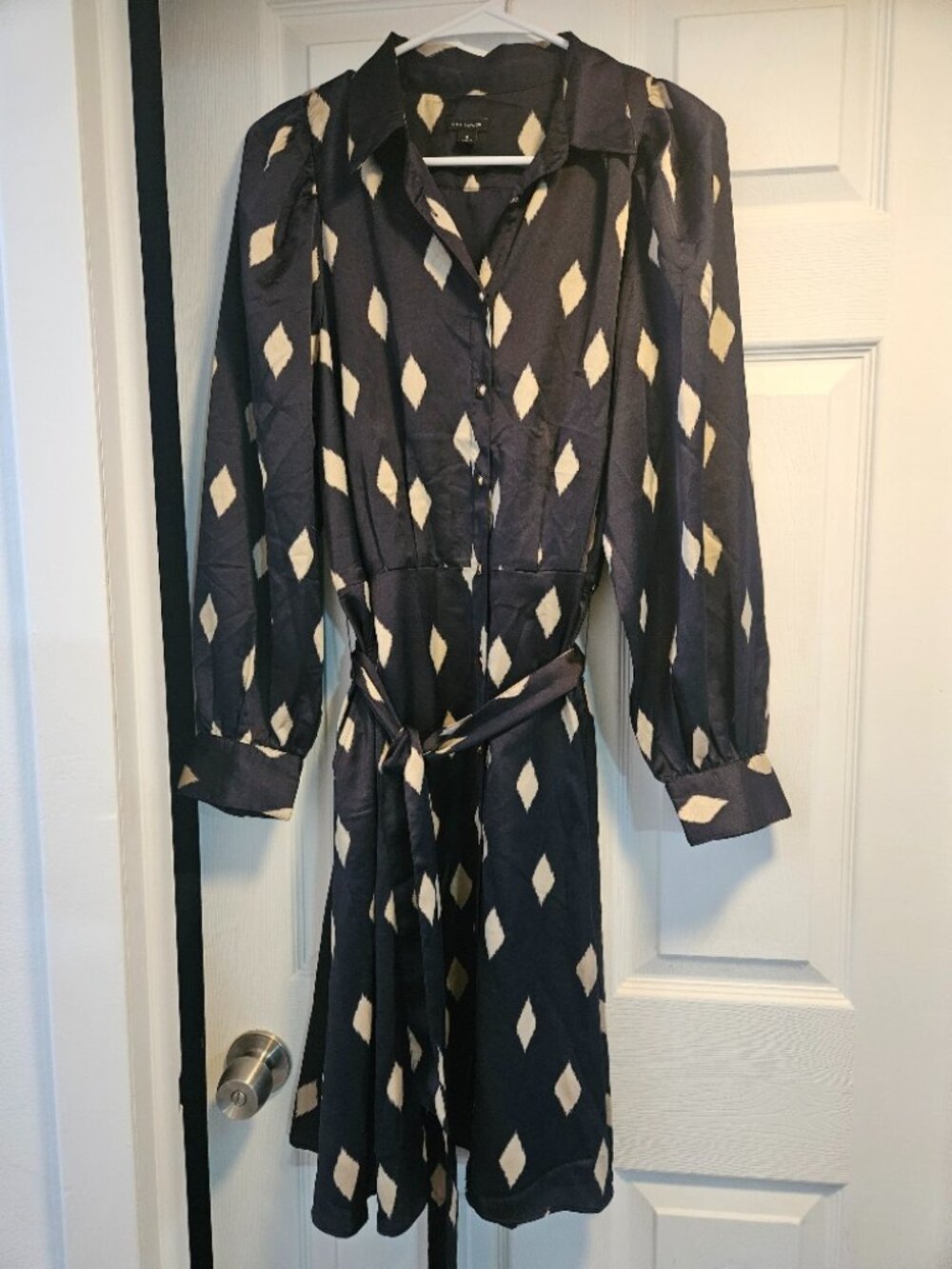 Ann Taylor Blue long sleeve Dress with Gold Diamond Pattern - Picture 1 of 4